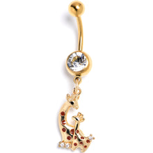 Load image into Gallery viewer, Clear CZ Gem Gold Tone Mom Baby Giraffes Dangle Belly Ring
