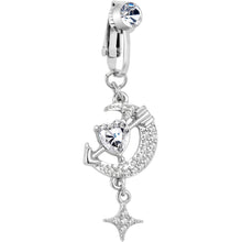 Load image into Gallery viewer, Clear Gem Moon Lover Dangle Clip On Fake Belly Ring
