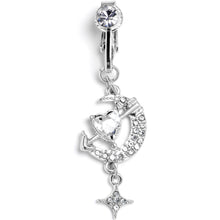 Load image into Gallery viewer, Clear Gem Moon Lover Dangle Clip On Fake Belly Ring
