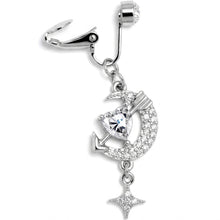 Load image into Gallery viewer, Clear Gem Moon Lover Dangle Clip On Fake Belly Ring
