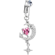 Load image into Gallery viewer, Clear Pink Gem Moon Lover Dangle Clip On Fake Belly Ring
