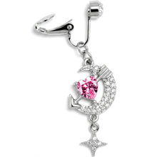 Load image into Gallery viewer, Clear Pink Gem Moon Lover Dangle Clip On Fake Belly Ring
