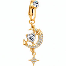 Load image into Gallery viewer, Clear Gem Gold Tone Moon Lover Dangle Clip On Fake Belly Ring
