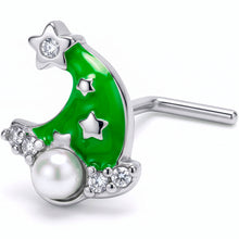 Load image into Gallery viewer, 20G 7mm Clear Gem Santa Hat Stars Green L Shape Nose Ring
