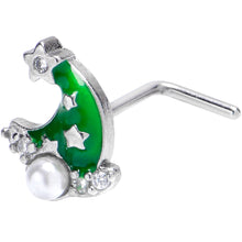 Load image into Gallery viewer, 20G 7mm Clear Gem Santa Hat Stars Green L Shape Nose Ring
