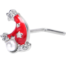 Load image into Gallery viewer, 20G 7mm Clear Gem Santa Hat Stars Red L Shape Nose Ring
