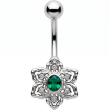 Load image into Gallery viewer, Clear Green Gem Blooming Beauty Flower Belly Ring
