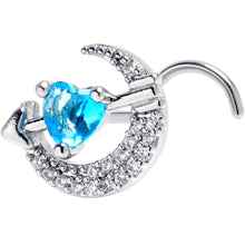 Load image into Gallery viewer, 20G 7mm Blue Clear CZ Gem Moon Lover Left Side Nose Screw

