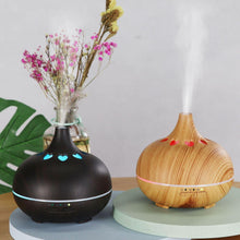 Load image into Gallery viewer, Modern Heart Shapes Aromatherapy Diffuser 550ml With  Remote Control Cool Mist Humidifier Ultrasonic Aroma Essential Oil Diffuser for Office Home Bedroom Living Room Study Yoga Spa - Wood Grain, 7 Colors LED Light
