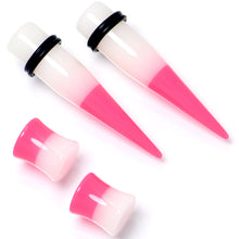 Load image into Gallery viewer, Pink White Acrylic Glow in the Dark Taper Saddle Plug Set  8mm to 16mm Sizes
