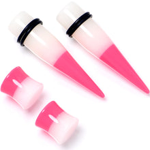Load image into Gallery viewer, Pink White Acrylic Glow in the Dark Taper Saddle Plug Set  8mm to 16mm Sizes
