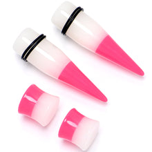 Load image into Gallery viewer, Pink White Acrylic Glow in the Dark Taper Saddle Plug Set  8mm to 16mm Sizes
