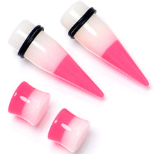 Load image into Gallery viewer, Pink White Acrylic Glow in the Dark Taper Saddle Plug Set  8mm to 16mm Sizes
