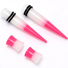 Load image into Gallery viewer, Pink White Acrylic Glow in the Dark Taper Saddle Plug Set  8mm to 16mm Sizes

