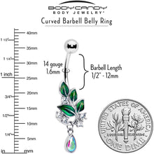 Load image into Gallery viewer, Aurora CZ Gem Morning Leaves Dangle Belly Ring
