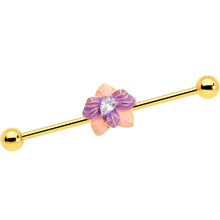 Load image into Gallery viewer, 14G Clear Gem Gold Tone Pastel Flower Industrial Barbell 38mm
