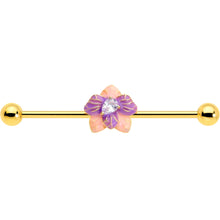 Load image into Gallery viewer, 14G Clear Gem Gold Tone Pastel Flower Industrial Barbell 38mm
