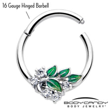 Load image into Gallery viewer, 16G 3/8 Clear CZ Gem Morning Leaves Hinged Segment Ring
