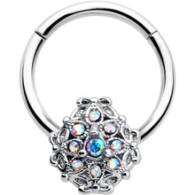 Load image into Gallery viewer, 16G 3/8 Aurora Gem Retro Sunburst Hinged Segment Ring
