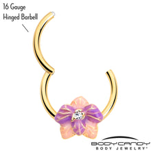 Load image into Gallery viewer, 16G 3/8 Clear Gem Gold Tone Pastel Flower Hinged Segment Ring
