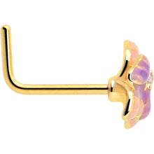 Load image into Gallery viewer, 20G 7mm Clear Gem Gold Tone Pastel Flower L Shape Nose Ring
