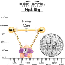 Load image into Gallery viewer, 14G 9/16 Clear Gem Gold Tone Pastel Flower Dangle Nipple Ring Set
