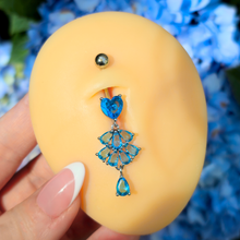 Load image into Gallery viewer, Blue Gem Heart Style Cascade Dangle Belly Ring
