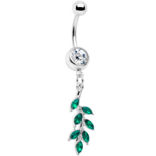 Load image into Gallery viewer, Green Clear Gem Leafy Luscious Branch Dangle Belly Ring
