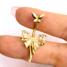 Load image into Gallery viewer, Aurora Gem Gold Tone Butterfly Ribbon Beauty Double Mount Belly Ring
