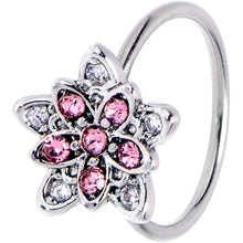 Load image into Gallery viewer, 20G 5/16 Pink Clear CZ Gem Snowflake Flower Nose Hoop
