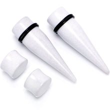 Load image into Gallery viewer, White Acrylic Shimmer Finish Taper Plug Set 6mm to 20mm Sizes
