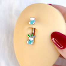 Load image into Gallery viewer, Festive Blue Christmas Stocking Double Mount Belly Ring
