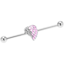 Load image into Gallery viewer, 14G Pink Heavenly Heart Angel Wings Industrial Barbell 38mm
