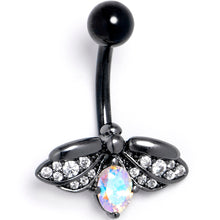 Load image into Gallery viewer, Aurora Clear Gem Black Gothic Butterfly Belly Ring
