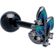 Load image into Gallery viewer, 16G 1/4 Clear CZ Gem Black Lush Leaves Cartilage Tragus Earring
