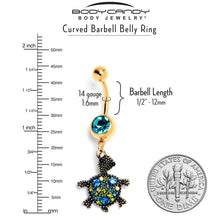 Load image into Gallery viewer, Blue Gem Gold Tone Sweet Sea Turtle Dangle Belly Ring
