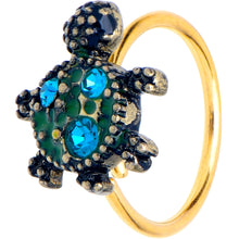 Load image into Gallery viewer, 20G 5/16 Blue Gem Gold Tone Sweet Sea Turtle Nose Hoop

