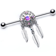Load image into Gallery viewer, 14G Aurora CZ Gem  Dreamcatcher Dangle Industrial Barbell 38mm
