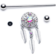 Load image into Gallery viewer, 14G Aurora CZ Gem  Dreamcatcher Dangle Industrial Barbell 38mm
