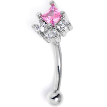 Load image into Gallery viewer, 16G 5/15 Clear Pink CZ Gem  Rhombus Riot Curved Eyebrow Ring
