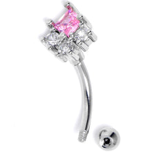 Load image into Gallery viewer, 16G 5/15 Clear Pink CZ Gem  Rhombus Riot Curved Eyebrow Ring
