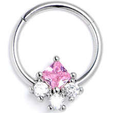Load image into Gallery viewer, 16G 3/8 Pink Clear CZ Gem Rhombus Riot Hinged Segment Ring
