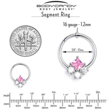 Load image into Gallery viewer, 16G 3/8 Pink Clear CZ Gem Rhombus Riot Hinged Segment Ring
