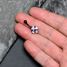 Load image into Gallery viewer, Clear Purple CZ Gem Black Rhombus Riot Belly Ring
