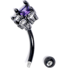 Load image into Gallery viewer, 16G 5/15 Clear Purple CZ Gem Black Rhombus Riot Curved Eyebrow Ring
