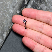 Load image into Gallery viewer, 16G 5/15 Clear Purple CZ Gem Black Rhombus Riot Curved Eyebrow Ring
