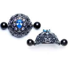 Load image into Gallery viewer, 14G 9/16 Blue Aurora Gem Black Night Blossom Nipple Shield Set
