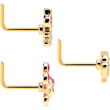 Load image into Gallery viewer, 20G 7mm Gold Tone Pretty Critters L Shape Nose Ring Set of 3
