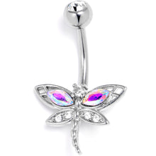 Load image into Gallery viewer, Aurora Clear CZ Gem Understated Dragonfly Belly Ring
