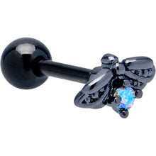 Load image into Gallery viewer, 16G 1/4 Blue Gem Black Gothic Butterfly Cartilage Tragus Earring
